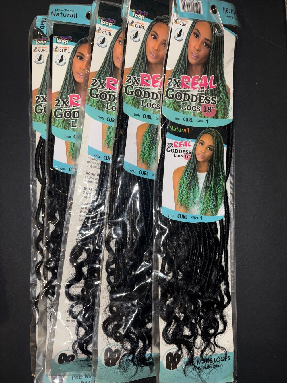 5 packs 2x Goddess Locs 18" Curl - Black